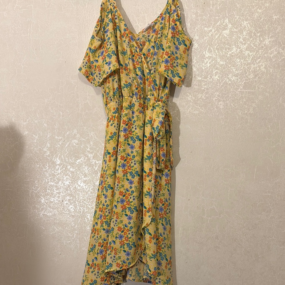 Floral Yellow Wrap Dress